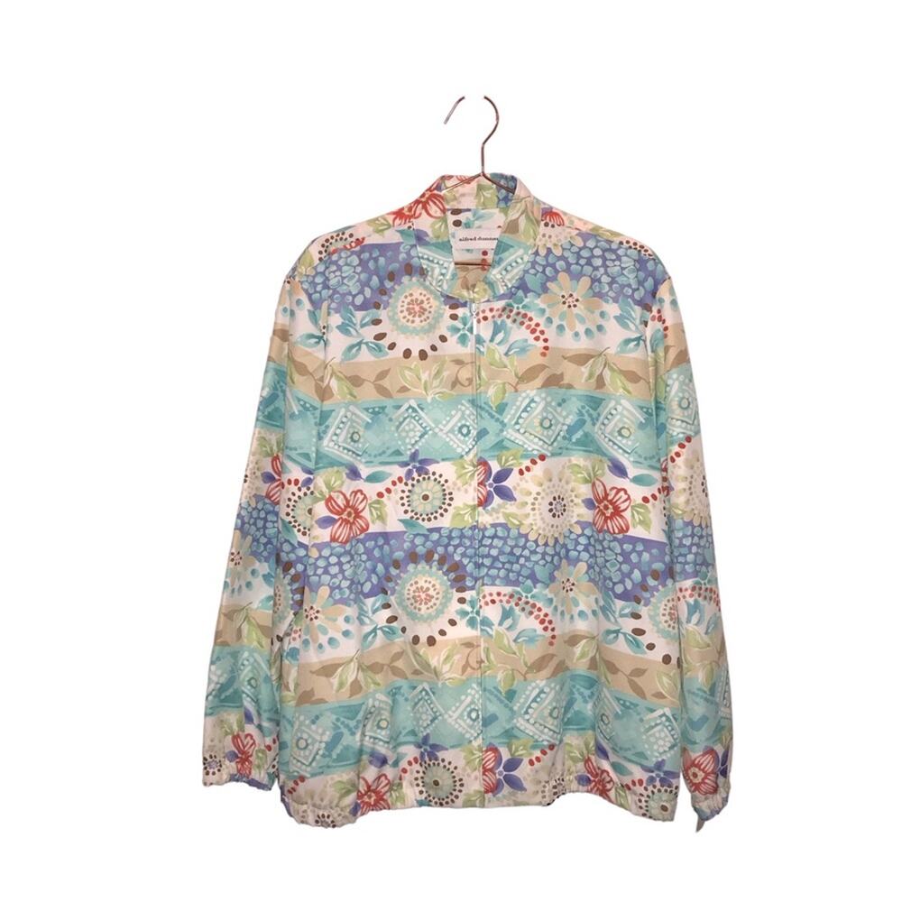 Alfred Dunner floral print, faux collar, shacket, zipper closure, size 20